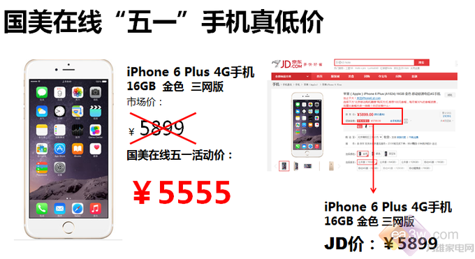 iPhone6 比京东低400 国美在线五一掀手机战