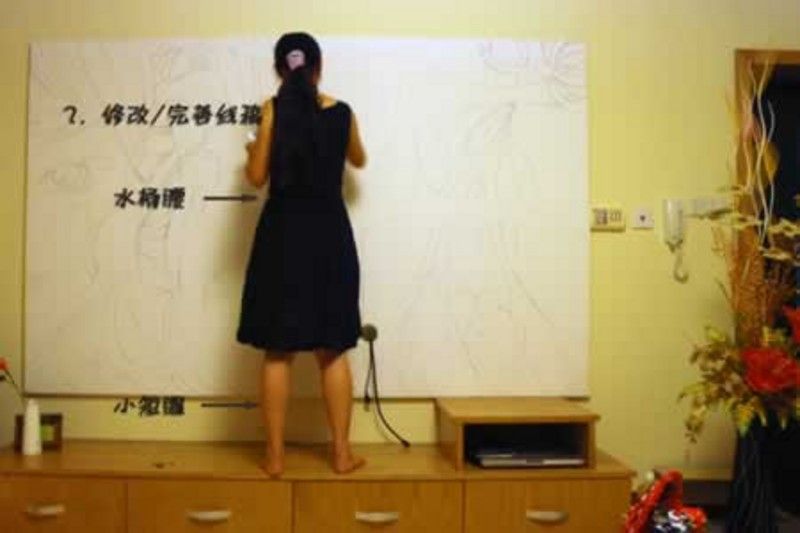 唯美中国风 靓MM手绘涂鸦电视背景墙
