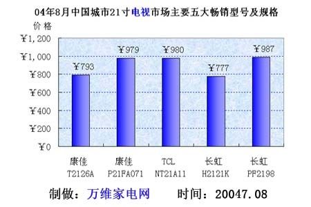 04年8月中国城市21寸电视市场主要10大畅销型